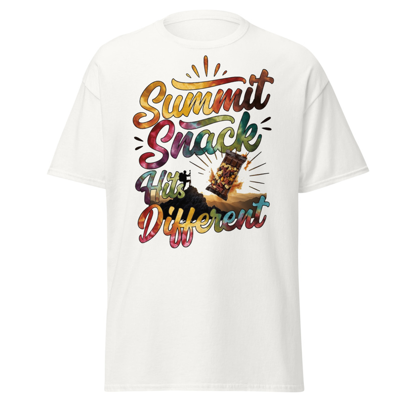 Summit Snack Hits Different - Tie-Dye Hiker Trail Mix Graphic Unisex classic tee