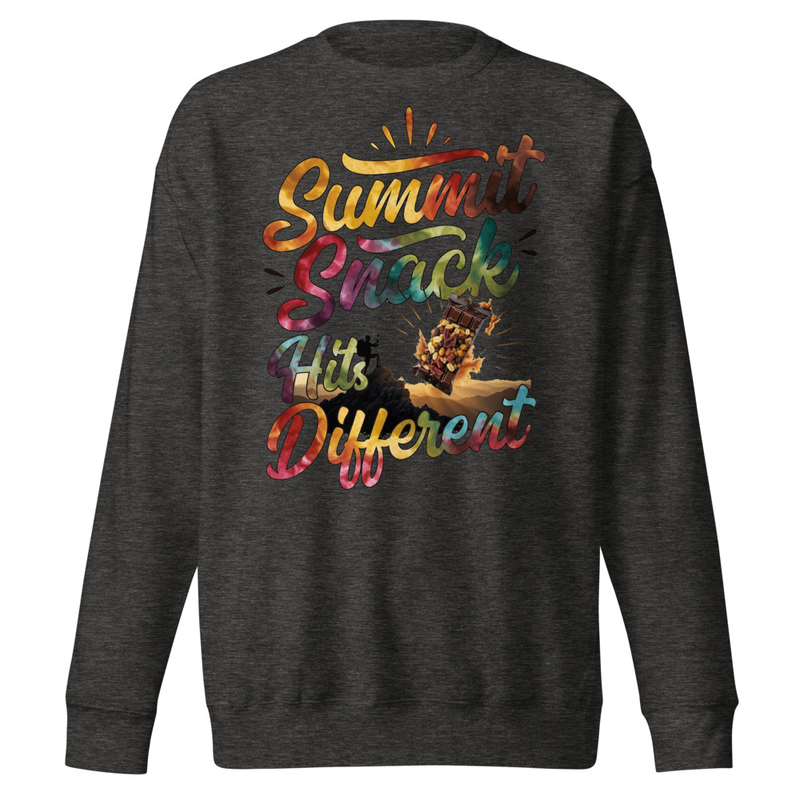 Summit Snack Hits Different - Tie-Dye Hiker Trail Mix Graphic Unisex Premium Sweatshirt