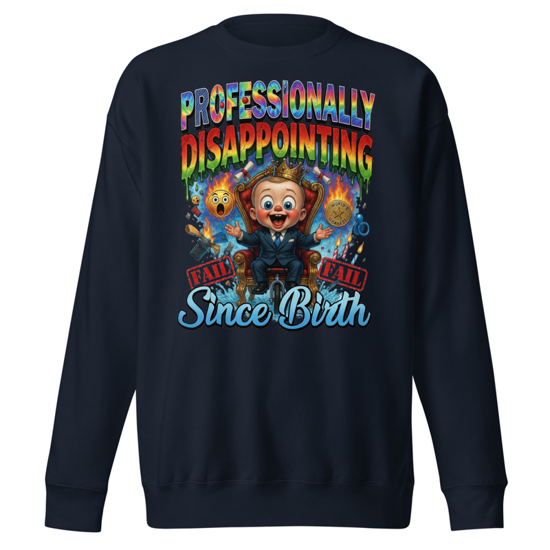 Professionally Disappointing Since Birth - Baby Boss Throne Satire Unisex Premium Sweatshirt