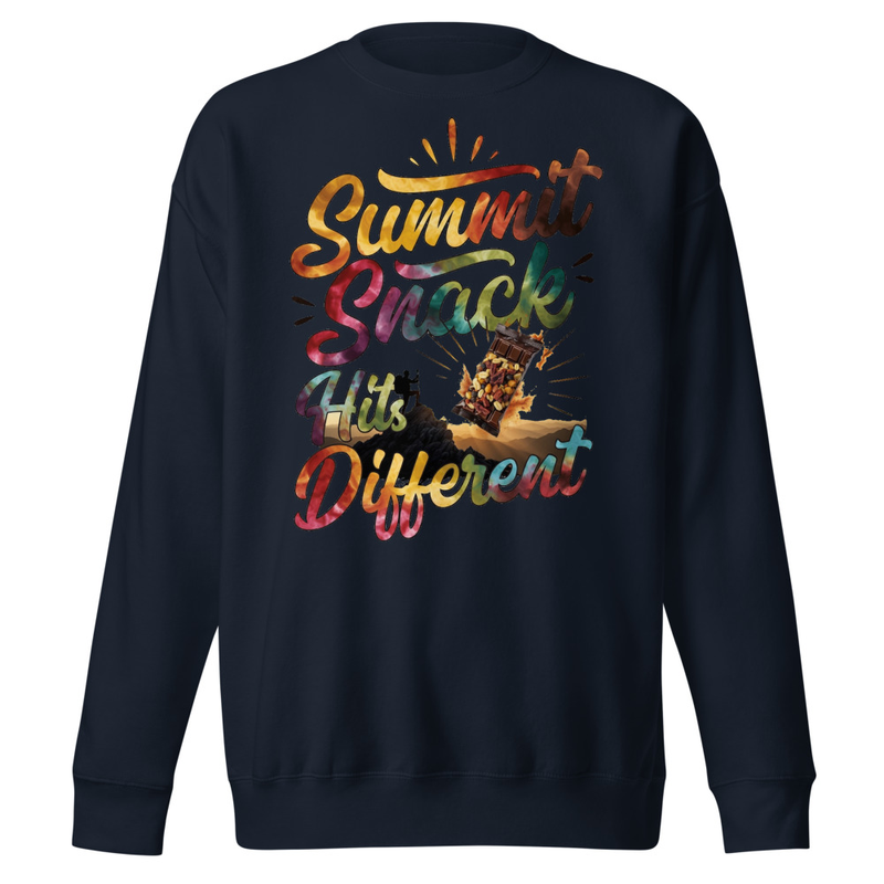 Summit Snack Hits Different - Tie-Dye Hiker Trail Mix Graphic Unisex Premium Sweatshirt