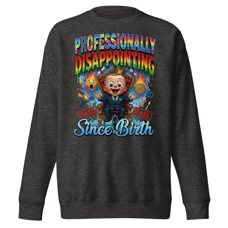 Professionally Disappointing Since Birth - Baby Boss Throne Satire Unisex Premium Sweatshirt