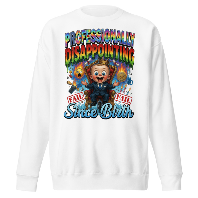 Professionally Disappointing Since Birth - Baby Boss Throne Satire Unisex Premium Sweatshirt