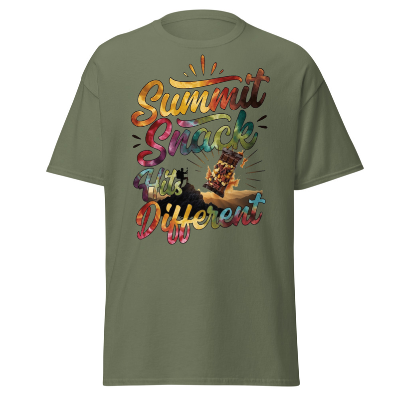 Summit Snack Hits Different - Tie-Dye Hiker Trail Mix Graphic Unisex classic tee