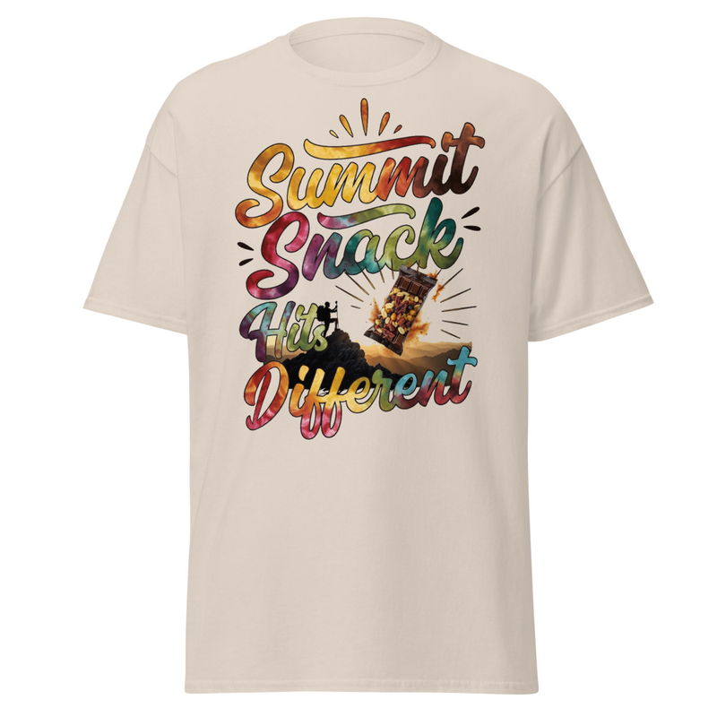 Summit Snack Hits Different - Tie-Dye Hiker Trail Mix Graphic Unisex classic tee