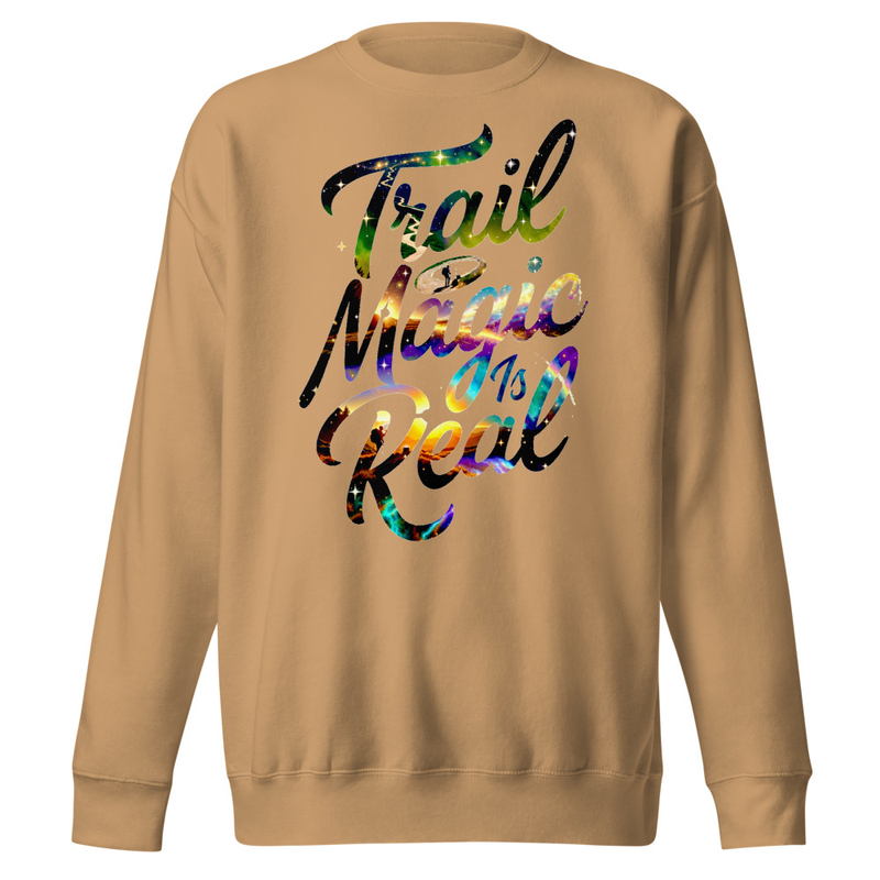 Trail Magic Is Real - Cosmic Hiker Script Unisex Premium Sweatshirt