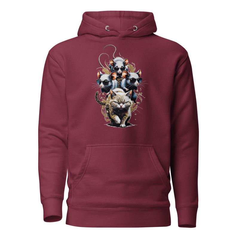 Three Mice on Cat – Blind Mice Riding Grumpy Cat Unisex Hoodie