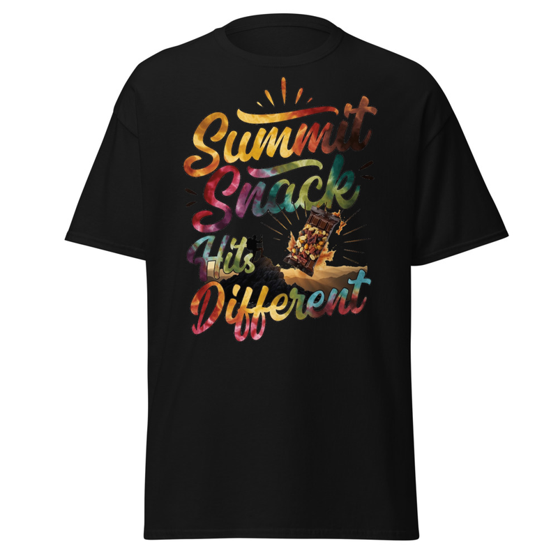 Summit Snack Hits Different - Tie-Dye Hiker Trail Mix Graphic Unisex classic tee
