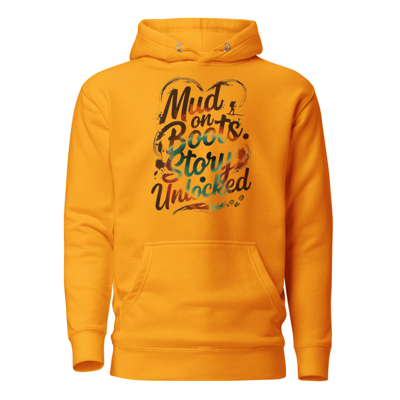 Mud on Boots. Story Unlocked — Hiker Heart Typography Unisex Hoodie