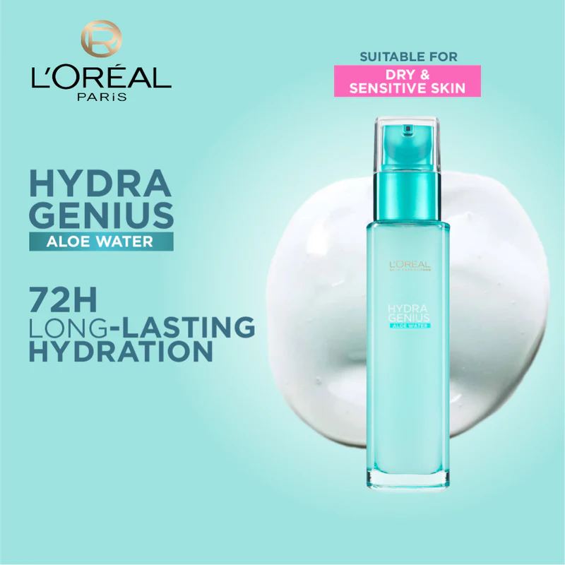 L'Oréal Paris, Hydra Genius, Water-Based Gel Facial Moisturiser, with Aloe Vera, for Dry and Sensitive Skin, 70ml