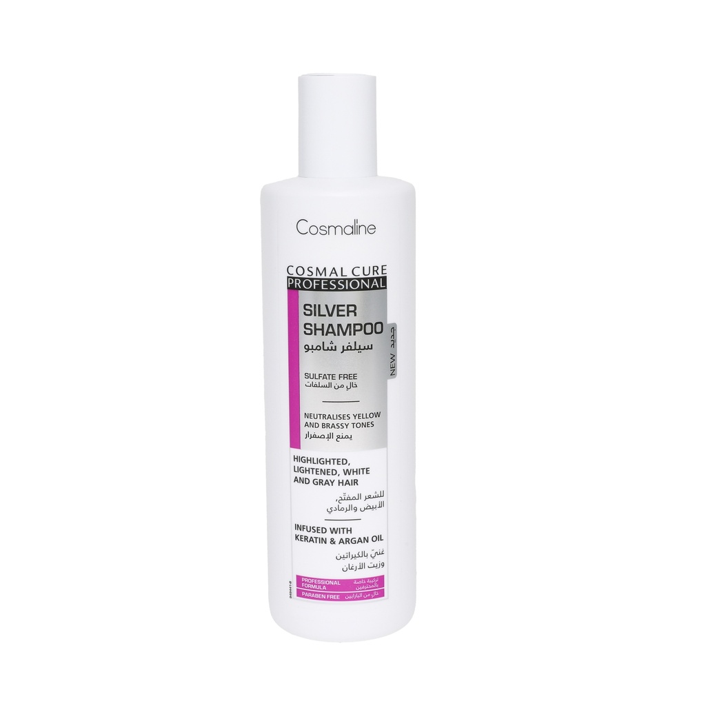  Cosmal Cure Professional Silver Shampoo For Highlighted/Lightened/White/Grey Hair 500Ml