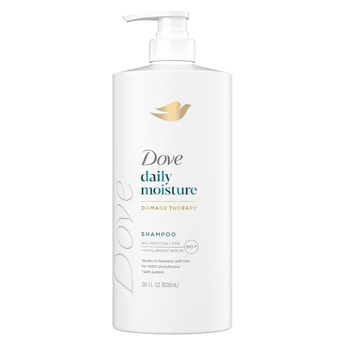 Dove Damage Therapy Shampoo Daily Moisture for Dry Hair with Bio-Protein Care Technology and Hyaluronic Serum 28 Fl Oz Pack of 3