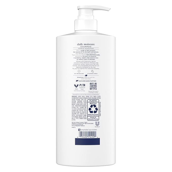 Dove Damage Therapy Shampoo Daily Moisture for Dry Hair with Bio-Protein Care Technology and Hyaluronic Serum 28 Fl Oz Pack of 3