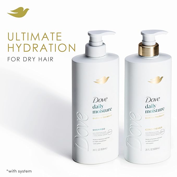 Dove Damage Therapy Shampoo Daily Moisture for Dry Hair with Bio-Protein Care Technology and Hyaluronic Serum 28 Fl Oz Pack of 3