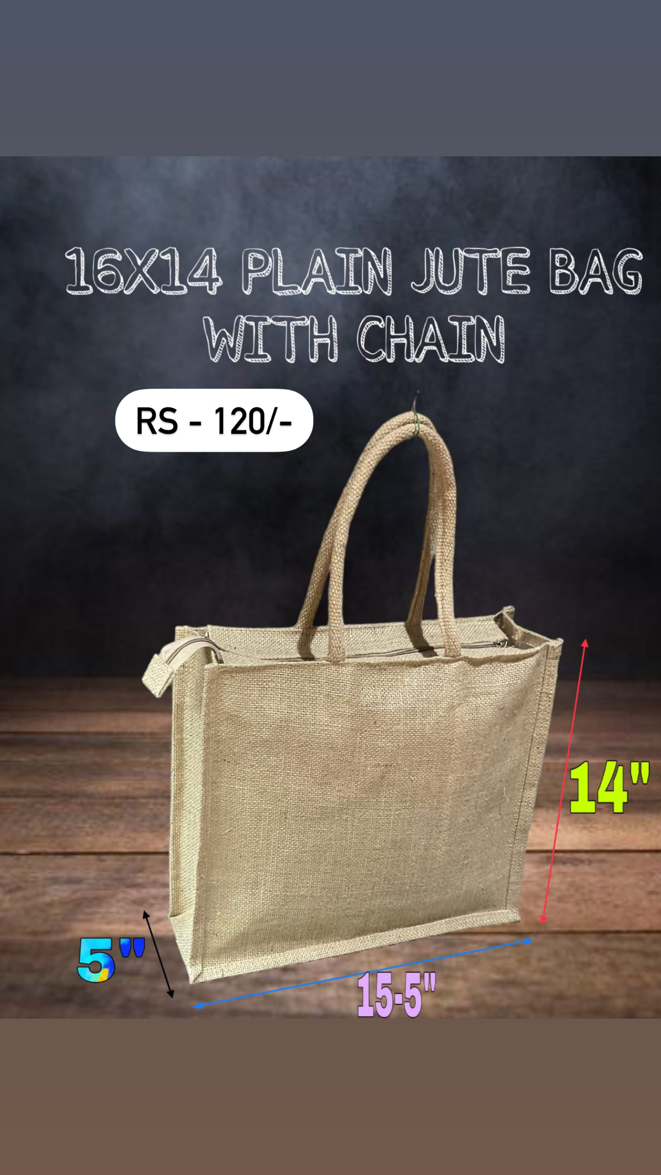 Plain Jute Bag with Chain