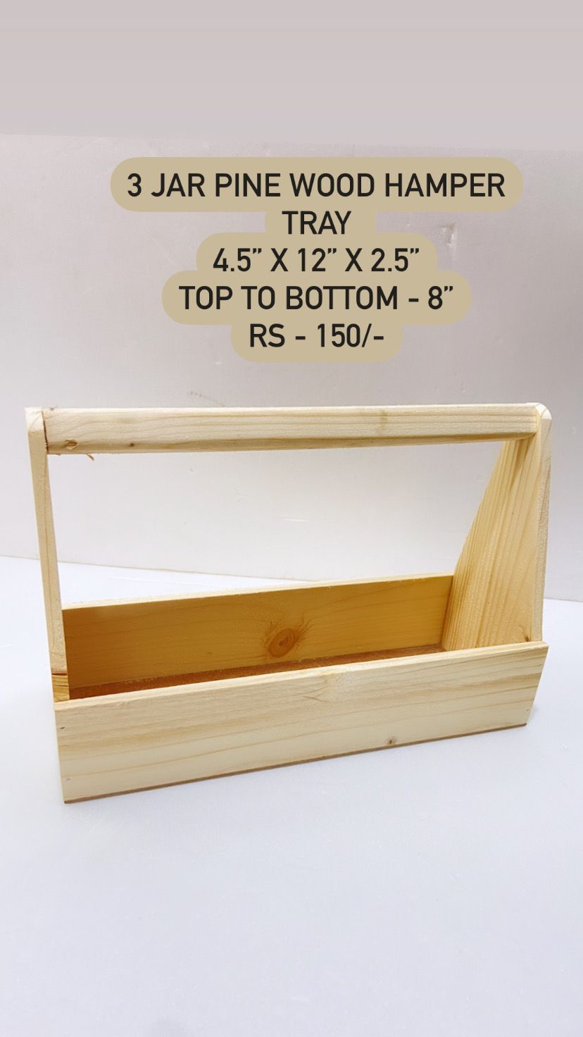 3 Jar Pine Wood Hamper Tray