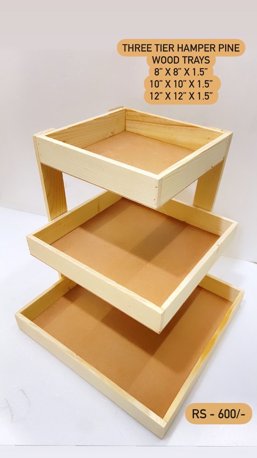 Three Tier Pine Wood Hamper Trays