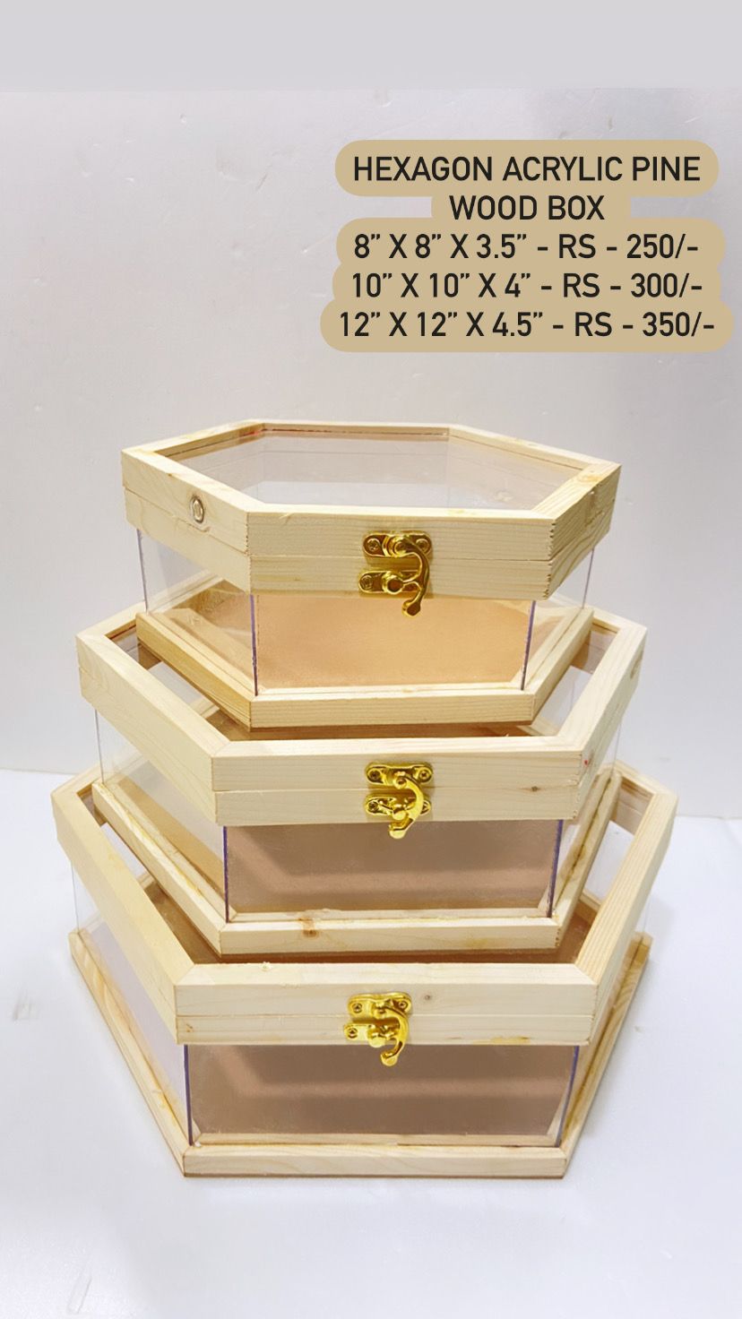 Hexagon Acrylic Pine Wood Box