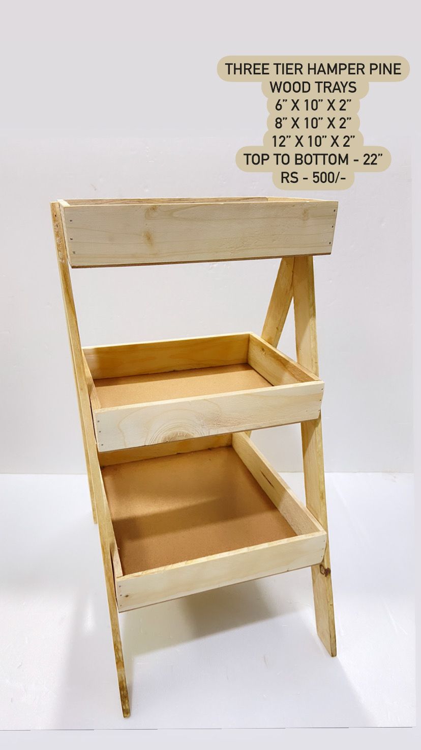 Three Tier Hamper Pine Wood Trays