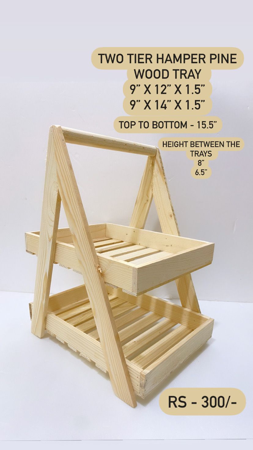 Two Tier Hamper Pine Wood Tray
