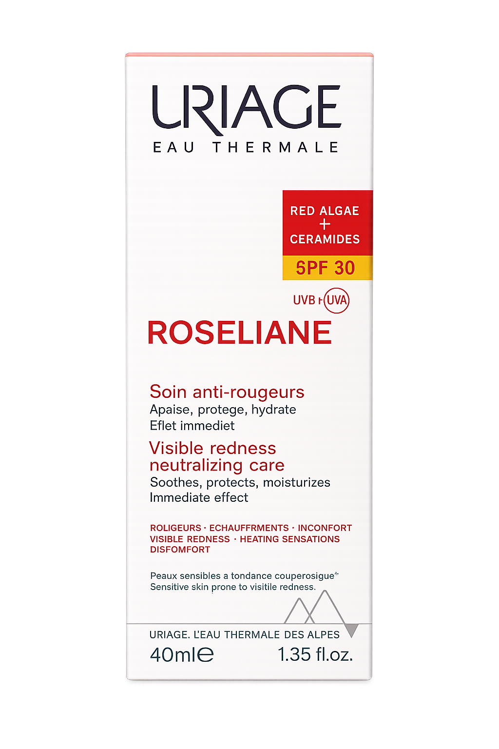 Uriage Eau Thermale Roséliane Visible Redness Neutralizing Care SPF 30 (Red Algae + Ceramides)