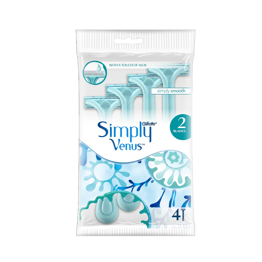 Gillette Simply Venus 2 Blades Disposable Razor For Women, 4-Pack