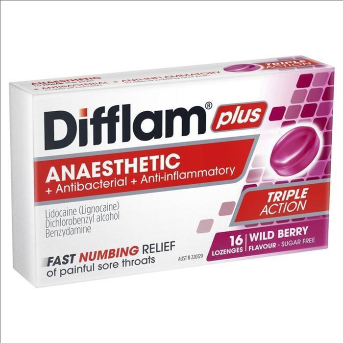 Difflam Plus Triple Action Sugar Free - 16 Lozenges (Permen Tenggorokan)