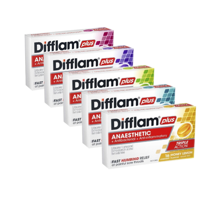 Difflam Plus Triple Action Sugar Free - 16 Lozenges (Permen Tenggorokan)