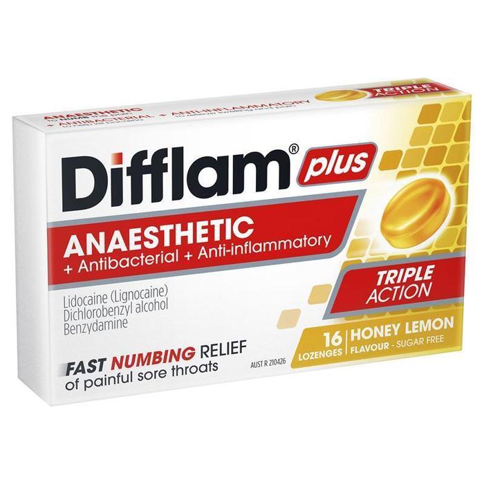 Difflam Plus Triple Action Sugar Free - 16 Lozenges (Permen Tenggorokan)