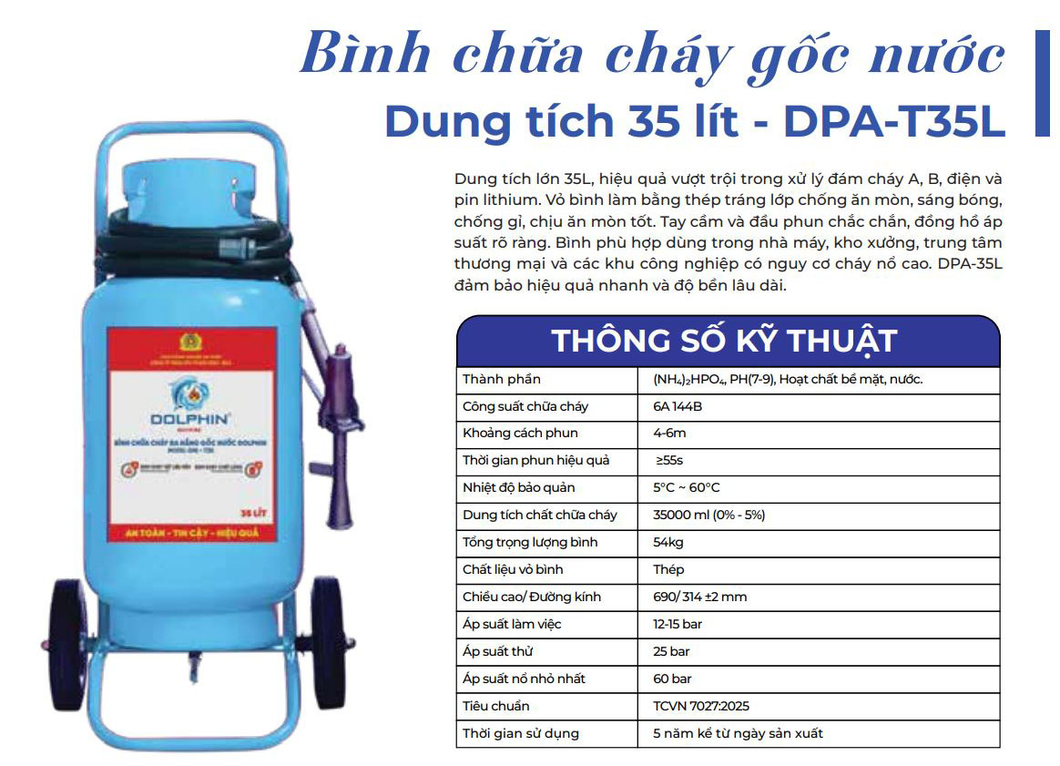 Bình chữa cháy Dolphin 35 lít gốc nước DPA-T35L có xe đẩy