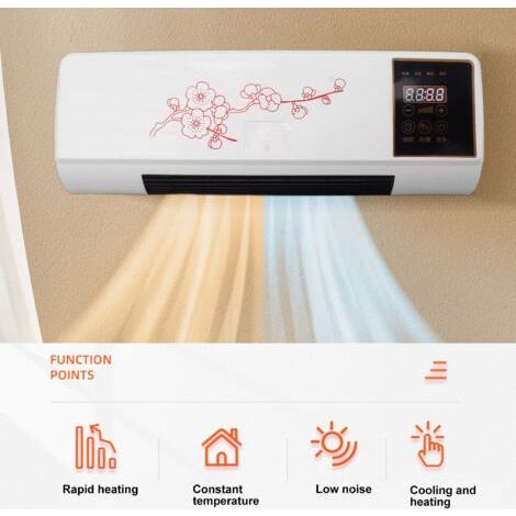 Ventilateur de climatisation mural 2000W – Refroidissement et chauffage – Minuterie, protection surchauffe, télécommande 