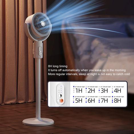 Ventilateur sur pied silencieux 4 vitesses – Oscillation 90° – Timer 8h – Hauteur ajustable – Moteur brushless ultra-silencieux
