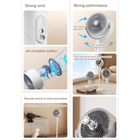 Ventilateur sur pied silencieux 4 vitesses – Oscillation 90° – Timer 8h – Hauteur ajustable – Moteur brushless ultra-silencieux
