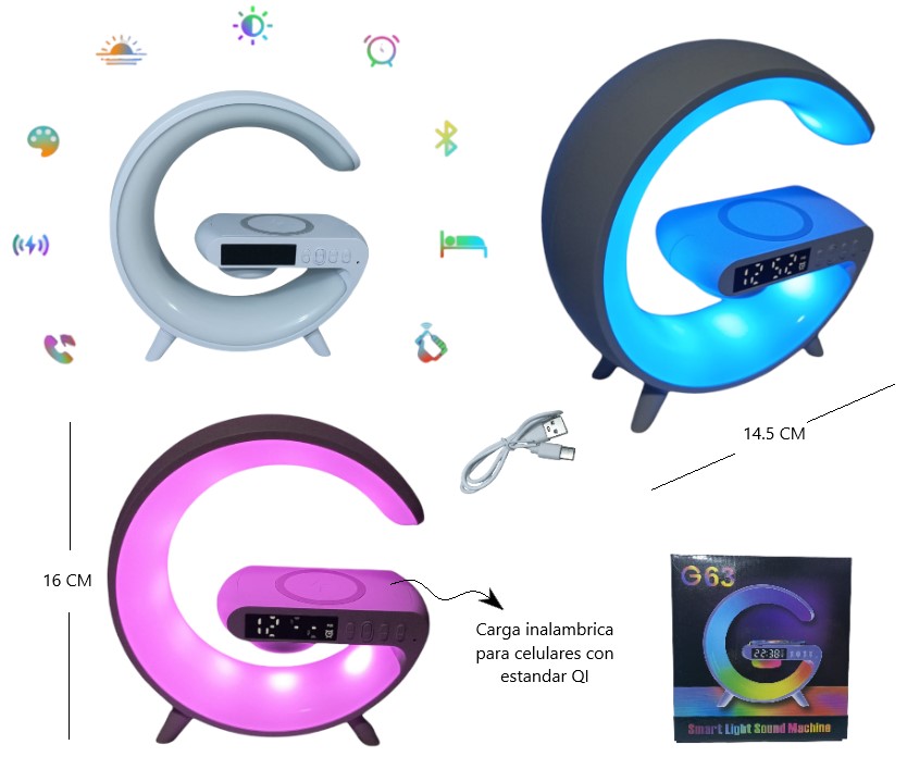 Lámpara LED con Cargador Inalámbrico y Reloj