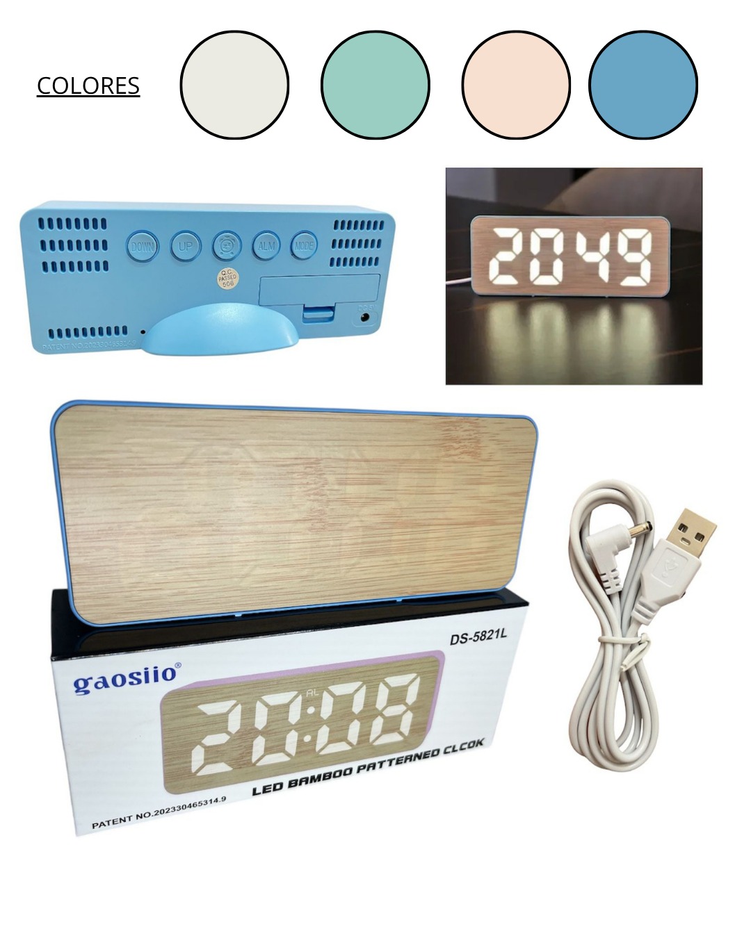 Reloj Despertador LED Bambú