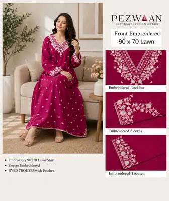 2 Pcs Women's Unstitched Embroidered Suit – Premium Lawn Dress Fabric for Ladies in Pakistan | Lureena