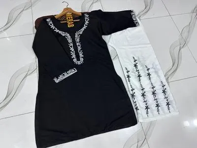 Black Embroidered Kurta Pajama Set 2 Pcs for Women – Elegant Stitched Ethnic Wear in Pakistan | Lureena