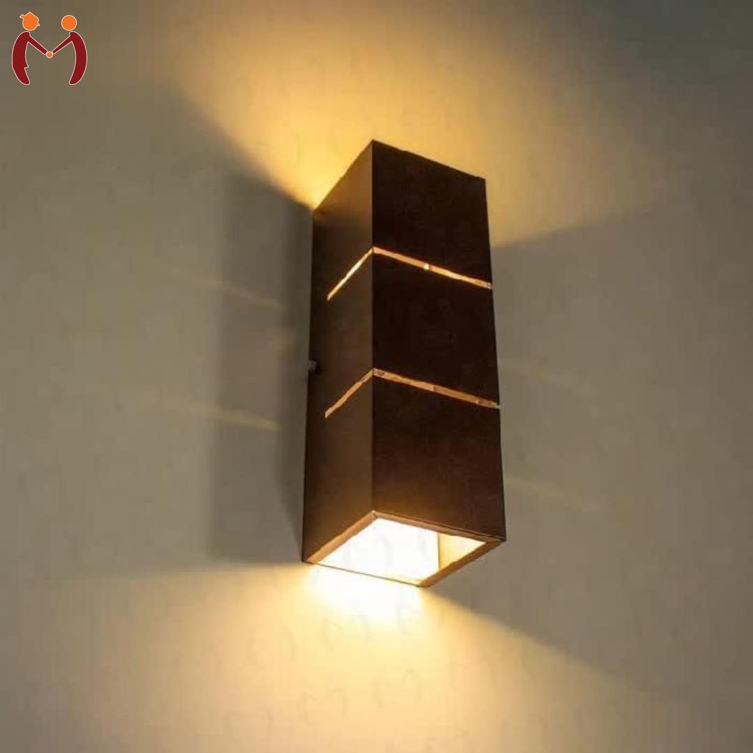 3D Wooden Wall Lamp Brown Golden – Modern LED Wall Light for Home Decor in Pakistan | Lureena