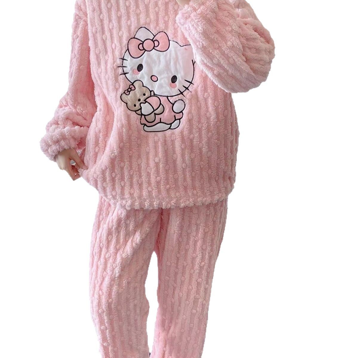Women Fleece Kitty-Inspired Winter Pajamas – Soft Cartoon Home Wear & Night Suit in Pakistan | Lureena
