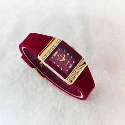 Women's Red Silicone Diamond Watch with Gold Case – Luxury Quartz Fashion Wrist Watch in Pakistan | Lureena