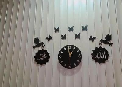 3D Islamic Wooden Wall Clock Black – Modern Silent Wall Clock for Home Decor in Pakistan | Lureena