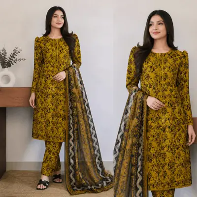 3 Pcs Women's Stitched Lawn Digital Print Suit – Premium Ladies Lawn Dress in Pakistan | Lureena