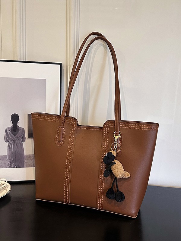 Stylish Beige Tote Bag with Pendant for Women – Premium PU Leather Shoulder Handbag in Pakistan | Lureena