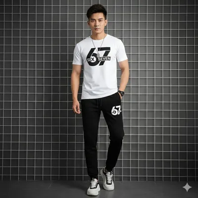 Men Printed Dri Fit Track Suit White Black – Lightweight Sports Wear for Gym & Running in Pakistan | Lureena