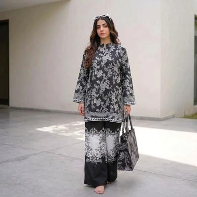 2 Pcs Women's Digital Printed Co-Ord Set – Front & Back Allover Printed Medium Size in Pakistan | Lureena