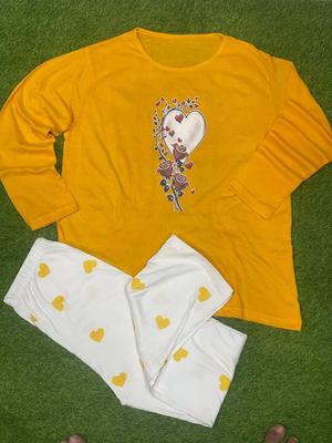 Printed Night Suit for Girls Yellow Cotton Jersey 2 Pcs