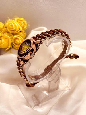 Heart-Shaped Yellow Dial Watch for Girls – Elegant Women's Bracelet Wrist Watch in Pakistan | Lureena