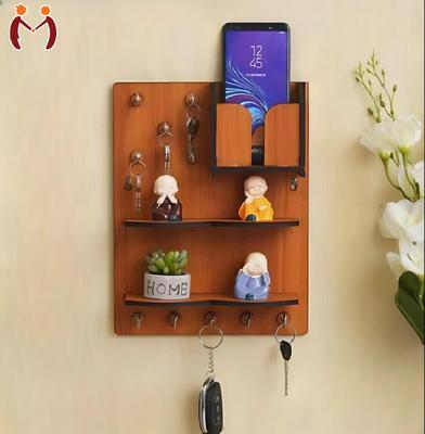 Wooden Keys & Phone Holder with 6 Hooks – Wall Mounted Key Organizer & Home Decor in Pakistan | Lureena