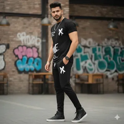 2 Pcs Men's Dri Fit Printed Track Suit – Breathable Sports Wear & Gym Outfit in Pakistan | Lureena
