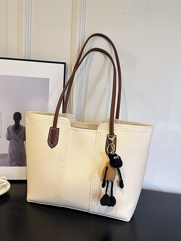 Stylish Beige Tote Bag with Pendant for Women – Premium PU Leather Shoulder Handbag in Pakistan | Lureena