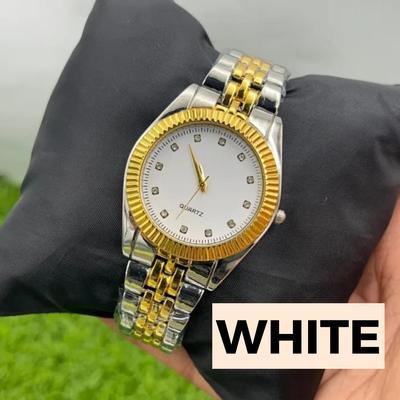 Men's Quartz Watch Stainless Steel Chain Strap White Gold – Luxury Analogue Wrist Watch in Pakistan | Lureena